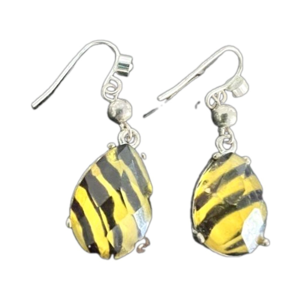 🍭6/$30 Yellow and Black Tiger stripe teardrop dangle drop earrings
